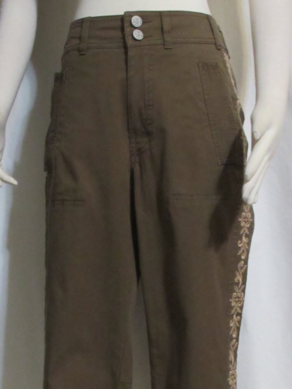 NEW Women's Ladies SUNDANCE Brown Stretch Embroidered Fatique Style Pants 6 $148 - Picture 1 of 12